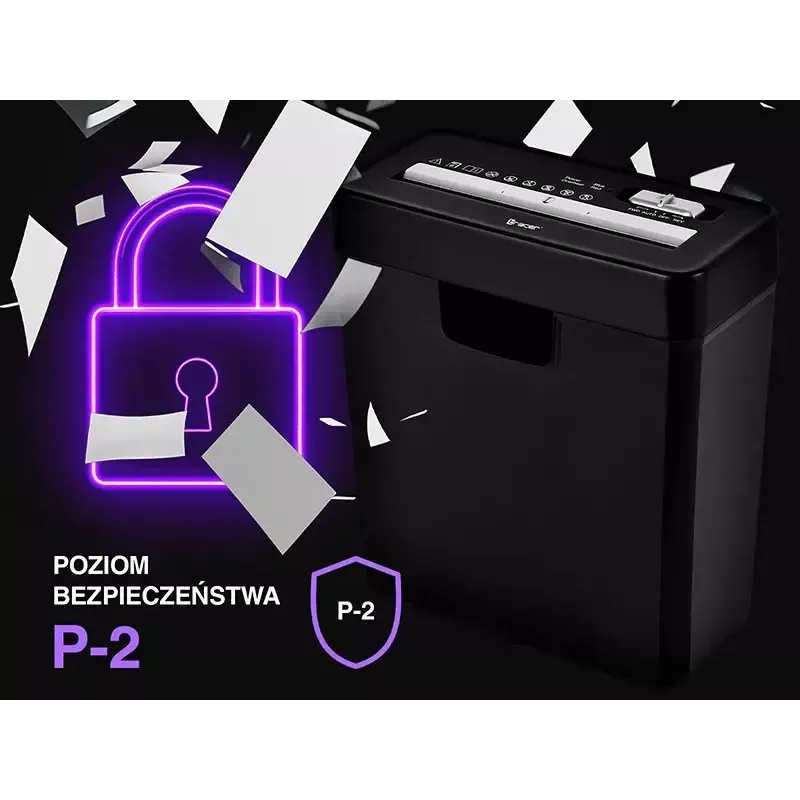 Destruidora de documentos TRACER Edge10L corte cruzado, capacidade de 10 folhas, corte de 6 mm, depósito de 10 L, preta