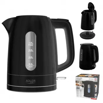 Chaleira elétrica Adler AD 1380B — 1,7 L, até 2200 W, preto, base 360°