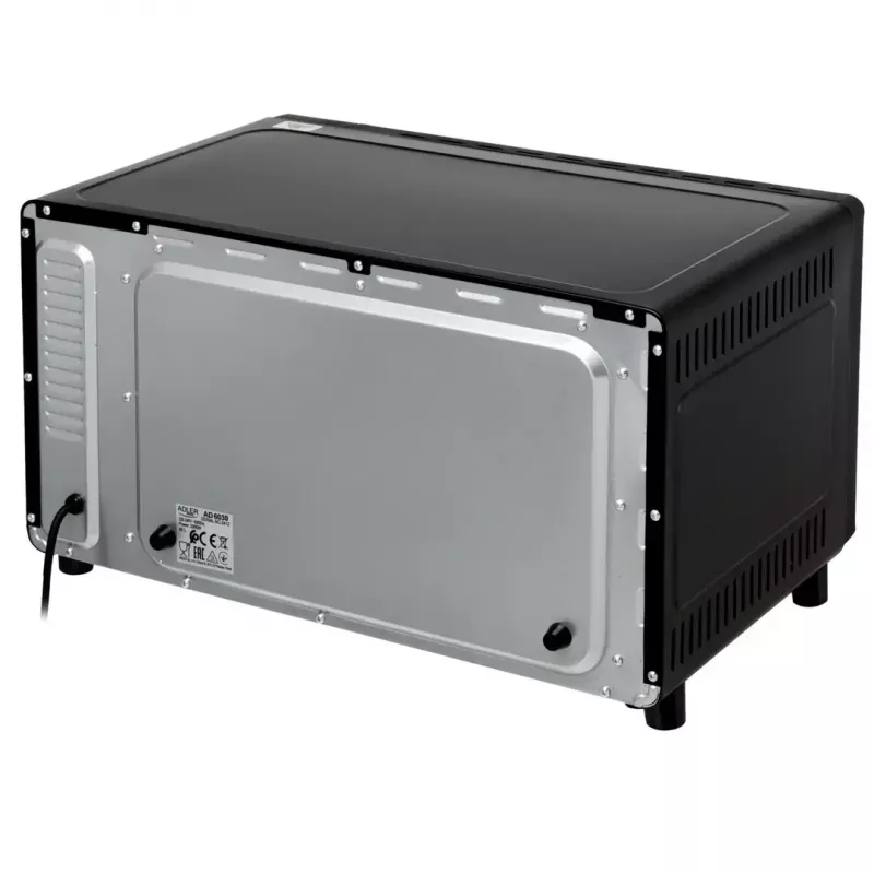 Mini-forno Adler AD 6030 — 30 L / 1500 W, temporizador mecânico, espeto rotativo, 230 °C, independente, preto