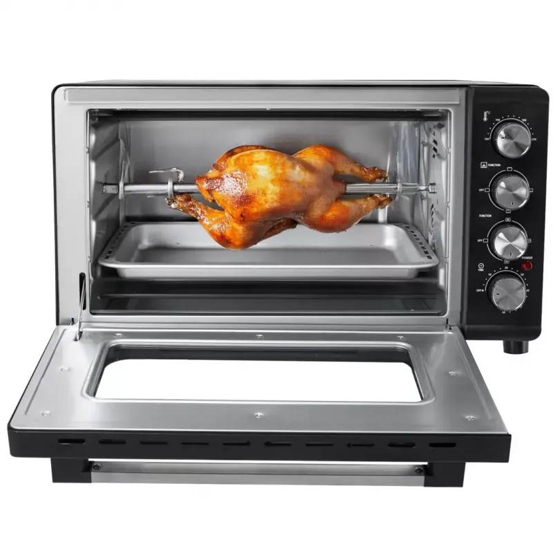 Mini-forno Adler AD 6030 — 30 L / 1500 W, temporizador mecânico, espeto rotativo, 230 °C, independente, preto