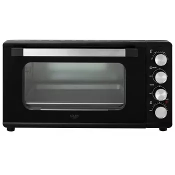 Mini-forno Adler AD 6030 — 30 L / 1500 W, temporizador mecânico, espeto rotativo, 230 °C, independente, preto