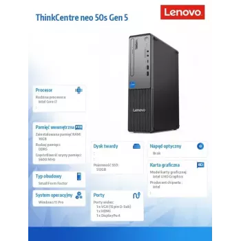 Lenovo ThinkCentre neo 50s Gen 5 Intel® Core™ i7 i7-14700 16 GB DDR5-SDRAM 512 GB SSD Windows 11 Pro SFF PC preto, cinzento