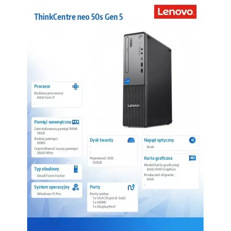 Lenovo ThinkCentre neo 50s Gen 5 Intel® Core™ i7 i7-14700 16 GB DDR5-SDRAM 512 GB SSD Windows 11 Pro SFF PC preto, cinzento