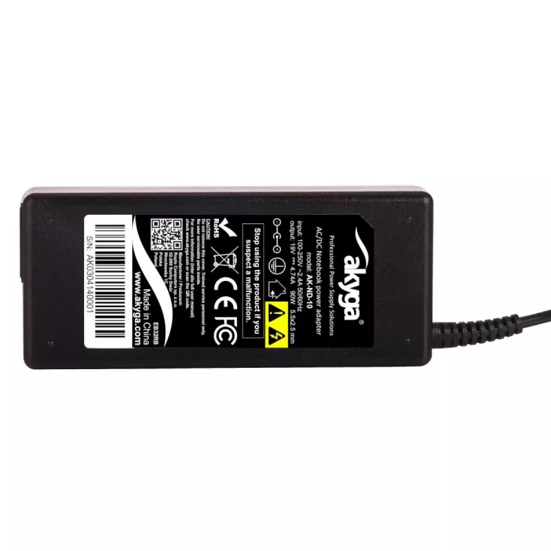 Fonte de alimentação para portátil Akyga AK-ND-10 para Asus / Toshiba / Lenovo, 90 W, 19 V / 4,74 A, 5,5 x 2,5 mm