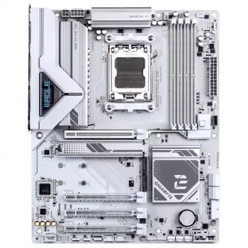 Placa-mãe GIGABYTE B850 EAGLE ICE - CPUs AMD Ryzen 9000 Series, VRM digital 8+2+2 fases, até 8200MHz DDR5 (O.C), 1xPCIe 5.0 + 2xPCIe 4.0 M.2, 2.5 GbE LAN, USB 3.2 Gen 2