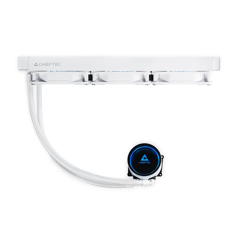 Refrigeração líquida All-in-One CHIEFTEC CLC-360-RGB-W — radiador de 360 mm, 3 ventoinhas RGB de 120 mm, branco, tubos de 40 cm