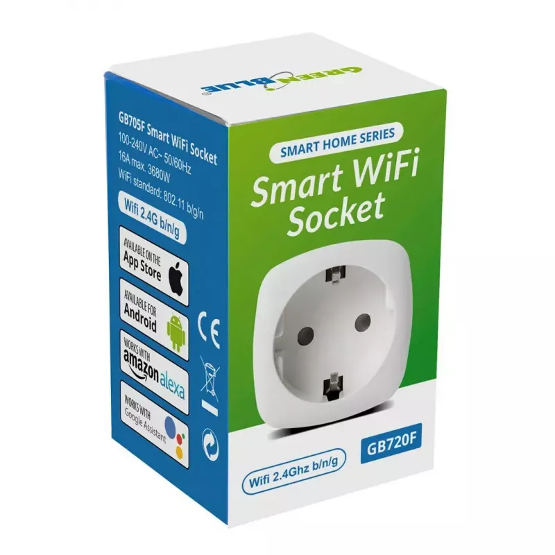 Tomada inteligente Wi‑Fi GreenBlue GB720F, ficha Type-F, carga máx. 2x16A (3680W), branco