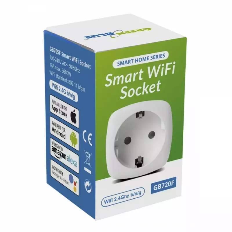 Tomada inteligente Wi‑Fi GreenBlue GB720F, ficha Type-F, carga máx. 2x16A (3680W), branco