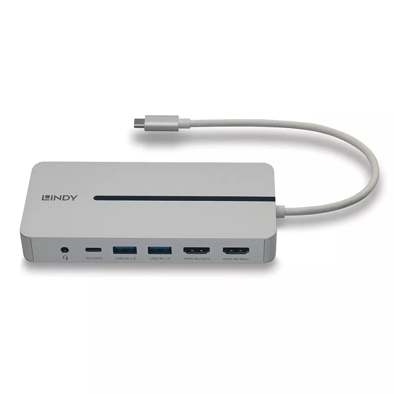 Estação de acoplamento mini USB-C Lindy DST-Mx Duo para portátil/MacBook com ecrã duplo (4K) e carregamento pass-through de 100 W