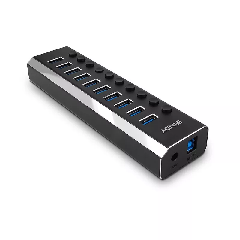 Hub USB 3.0 Lindy 10 portas com interruptores on/off