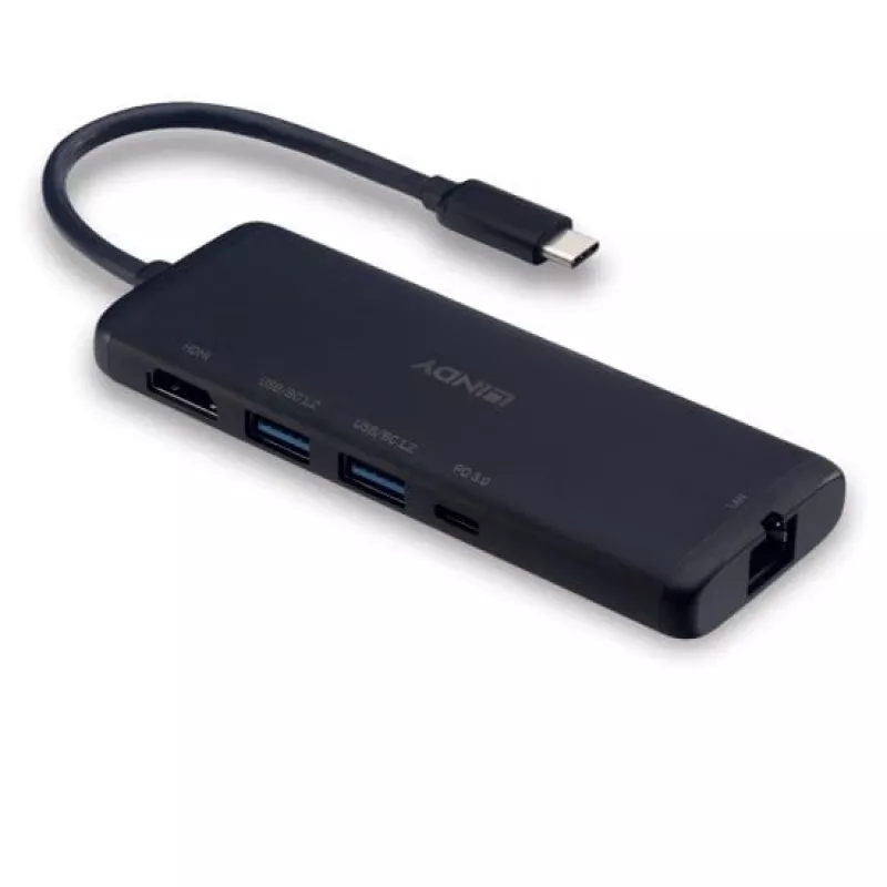 Estação de acoplamento mini USB-C para portátil Lindy DST-Mini com suporte 4K e carregamento pass-through de 100W