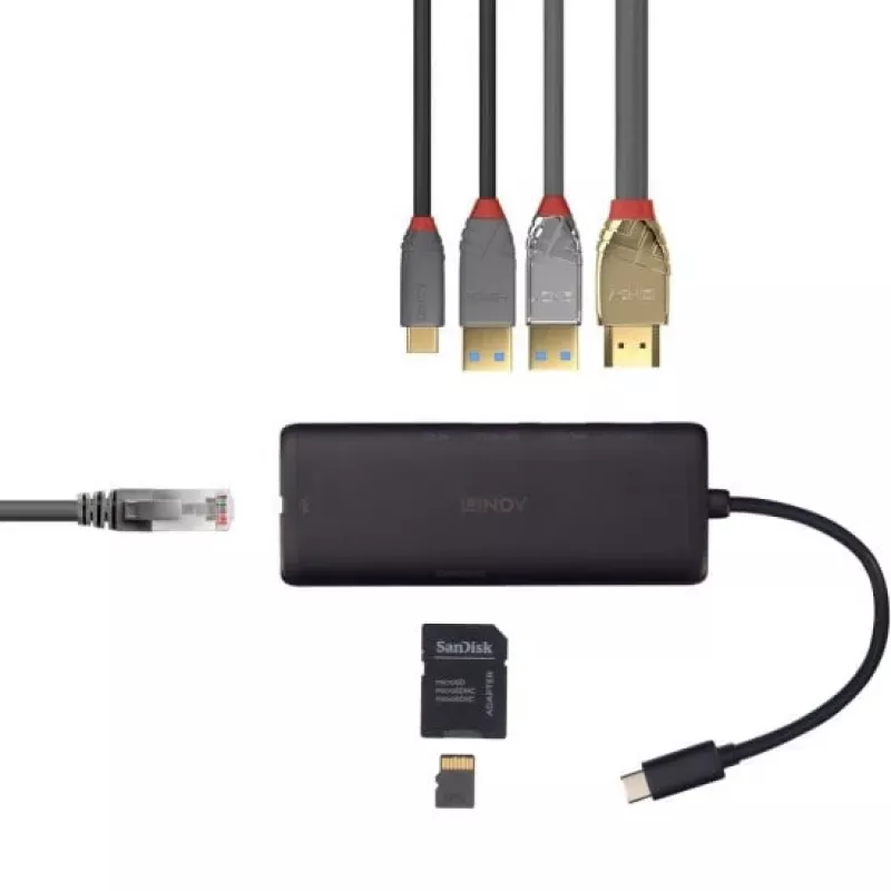 Estação de acoplamento mini USB-C para portátil Lindy DST-Mini com suporte 4K e carregamento pass-through de 100W