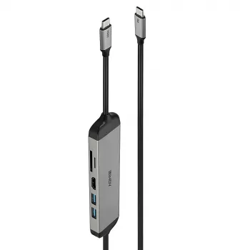 Estação de acoplamento micro USB-C para portátil Lindy DST-Micro 140 com suporte 4K e cabo de carregamento 60W de 1,4 m