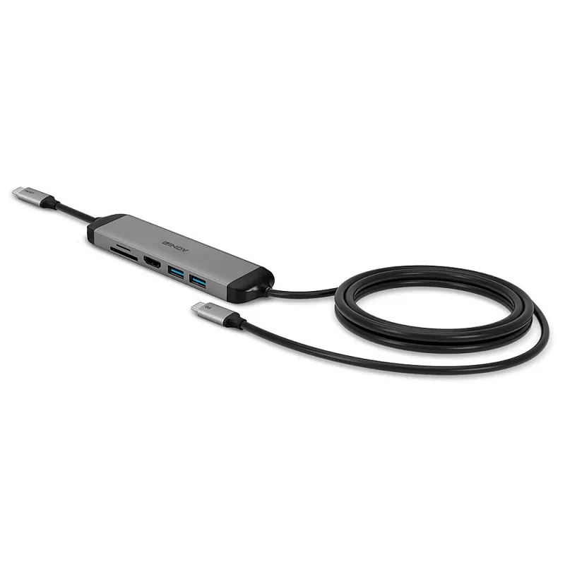 Estação de acoplamento micro USB-C para portátil Lindy DST-Micro 140 com suporte 4K e cabo de carregamento 60W de 1,4 m