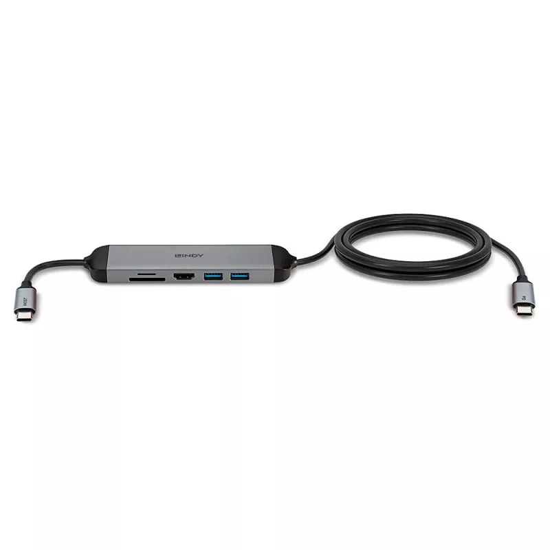 Estação de acoplamento micro USB-C para portátil Lindy DST-Micro 140 com suporte 4K e cabo de carregamento 60W de 1,4 m