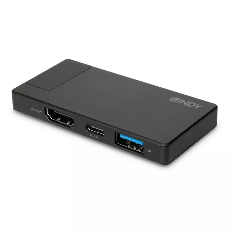 Estação de acoplamento micro USB-C para portátil Lindy DST-Micro com suporte 4K e carregamento pass-through de 100W