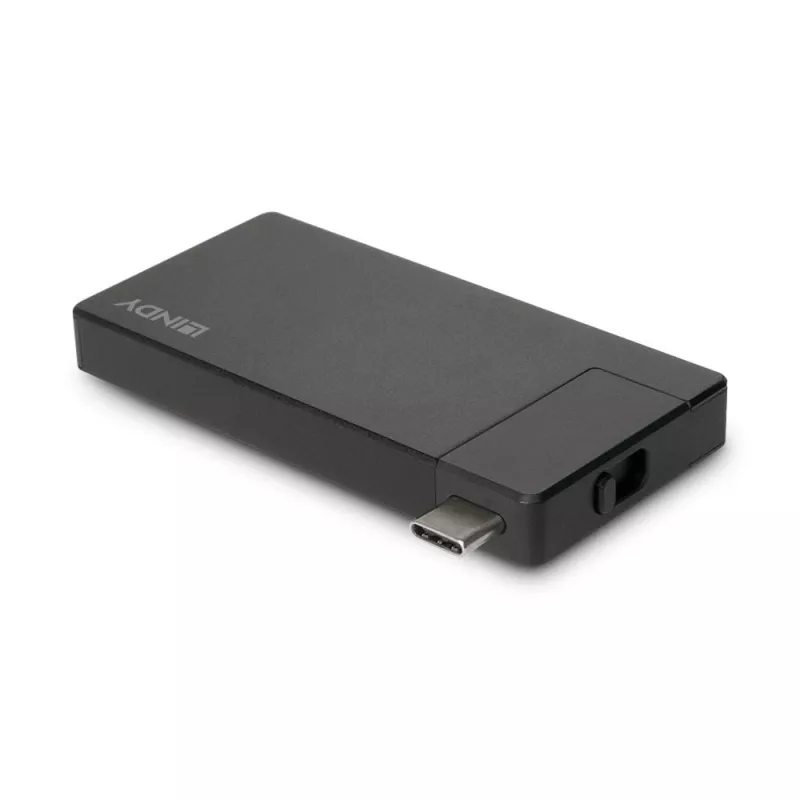 Estação de acoplamento micro USB-C para portátil Lindy DST-Micro com suporte 4K e carregamento pass-through de 100W