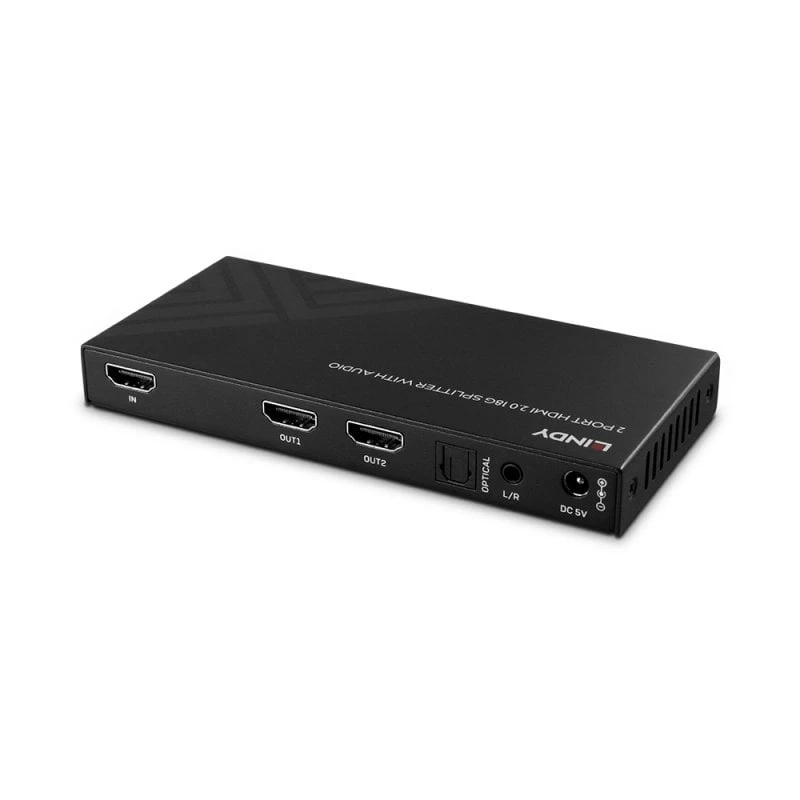 Lindy 38534 splitter HDMI 8K60 de 2 portas com áudio e redução de resolução, 2x HDMI, HDR, preto