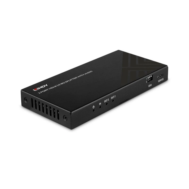Lindy 38534 splitter HDMI 8K60 de 2 portas com áudio e redução de resolução, 2x HDMI, HDR, preto