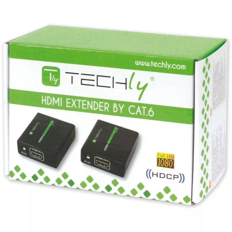Transmissor e recetor AV TECHLY IDATA EXT-E70 — extensão HDMI através de cabo Cat6/6a/7, Full HD 1920x1080, 60 m, 10,2 Gbit/s, HDCP, preto