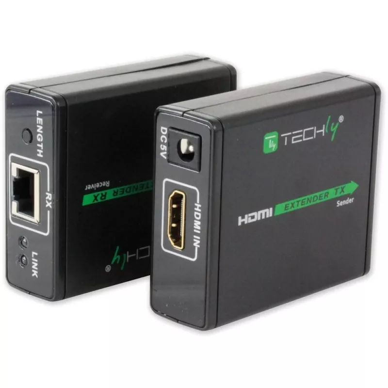 Transmissor e recetor AV TECHLY IDATA EXT-E70 — extensão HDMI através de cabo Cat6/6a/7, Full HD 1920x1080, 60 m, 10,2 Gbit/s, HDCP, preto
