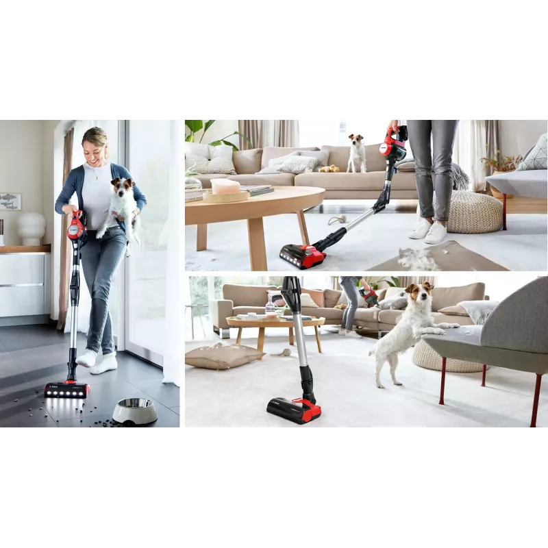 Bosch BBS711ANM Aspirador vertical/escova elétrica bateria seco sem saco 0,3 L preto, vermelho, aço inoxidável