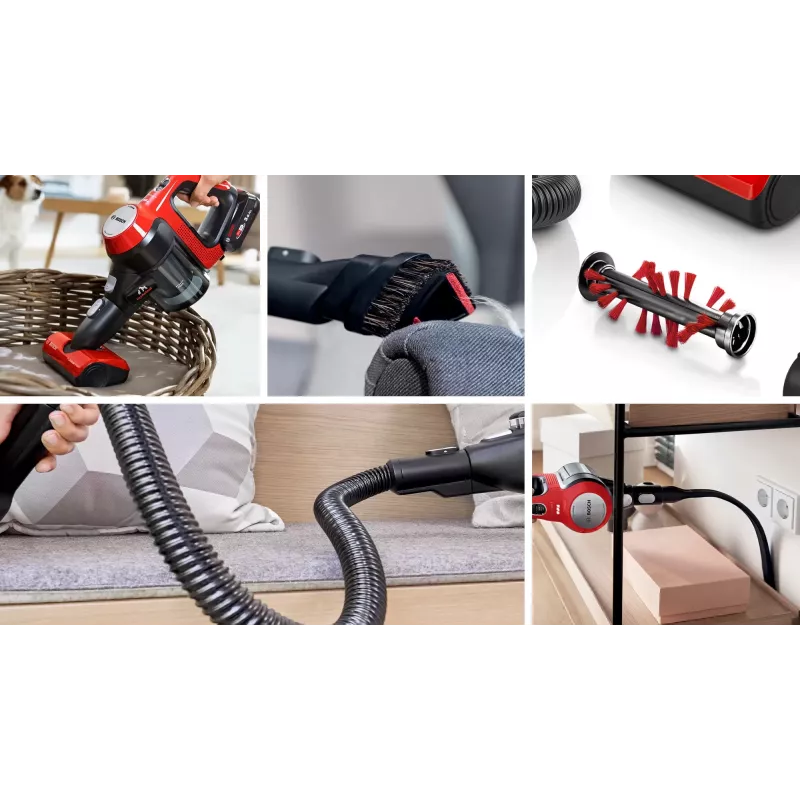 Bosch BBS711ANM Aspirador vertical/escova elétrica bateria seco sem saco 0,3 L preto, vermelho, aço inoxidável