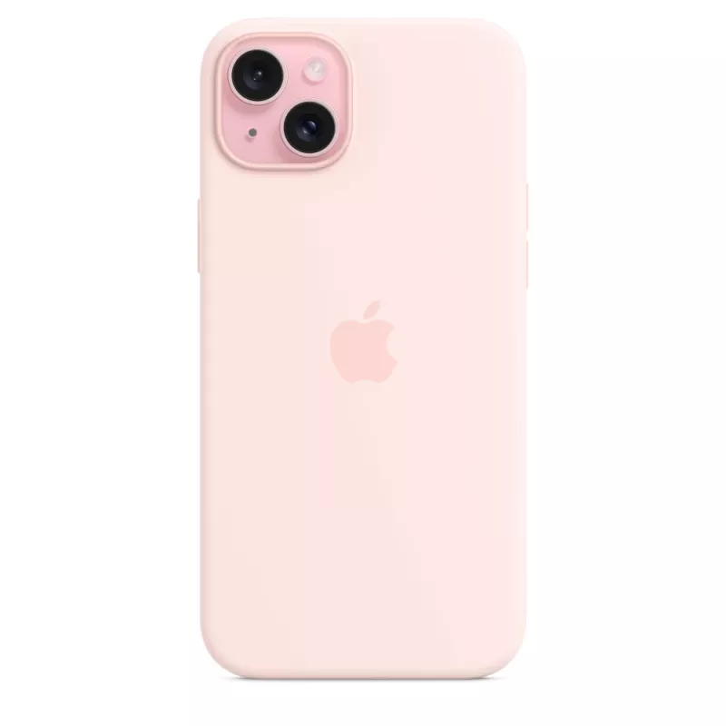 Capa de silicone Apple com MagSafe iPhone 15 Plus rosa claro