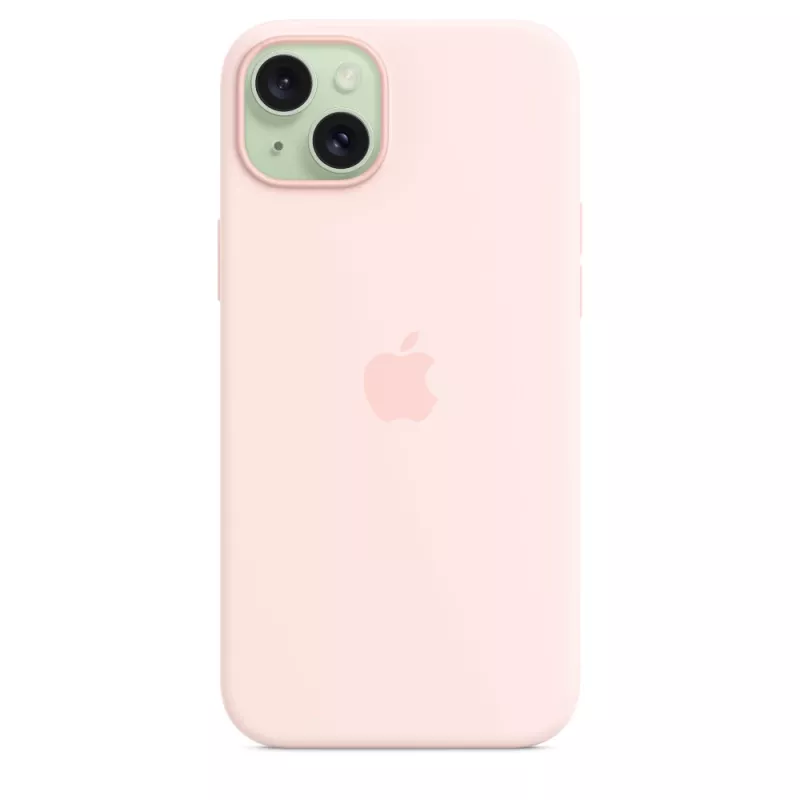 Capa de silicone Apple com MagSafe iPhone 15 Plus rosa claro