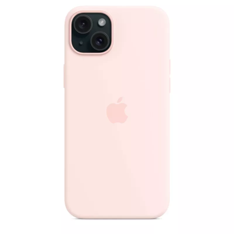 Capa de silicone Apple com MagSafe iPhone 15 Plus rosa claro