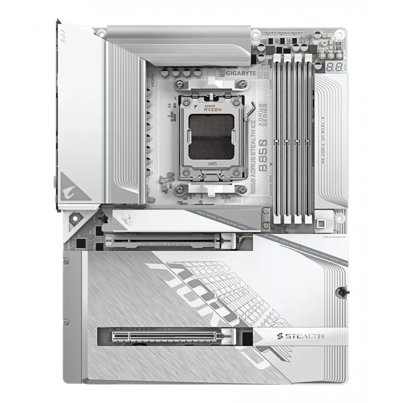 Placa-mãe GIGABYTE B850 AORUS STEALTH ICE ATX para AMD Socket AM5 — B850, 14+2+2 VRM, DDR5 até 8200 MHz (OC), 2×PCIe5, 2×PCIe4 M.2, Wi‑Fi 7, 5GbE