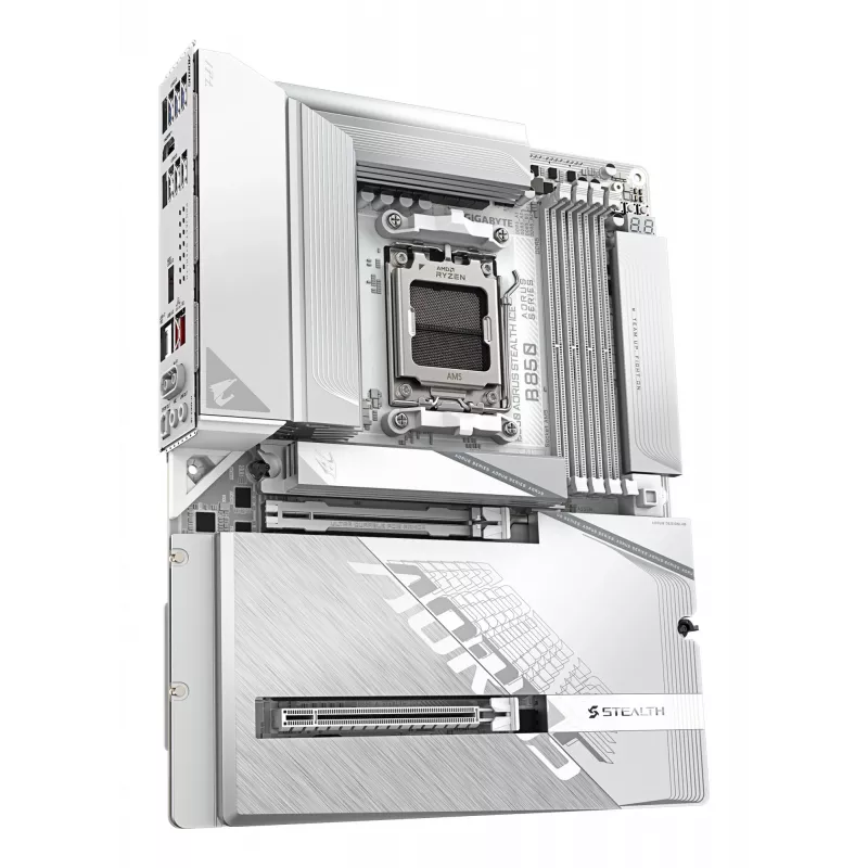 Placa-mãe GIGABYTE B850 AORUS STEALTH ICE ATX para AMD Socket AM5 — B850, 14+2+2 VRM, DDR5 até 8200 MHz (OC), 2×PCIe5, 2×PCIe4 M.2, Wi‑Fi 7, 5GbE