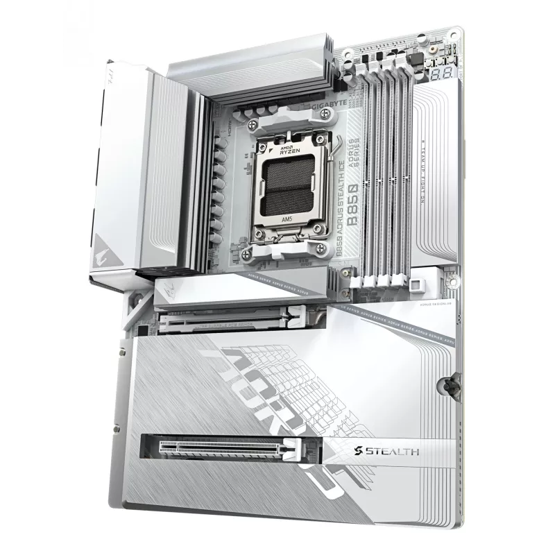 Placa-mãe GIGABYTE B850 AORUS STEALTH ICE ATX para AMD Socket AM5 — B850, 14+2+2 VRM, DDR5 até 8200 MHz (OC), 2×PCIe5, 2×PCIe4 M.2, Wi‑Fi 7, 5GbE