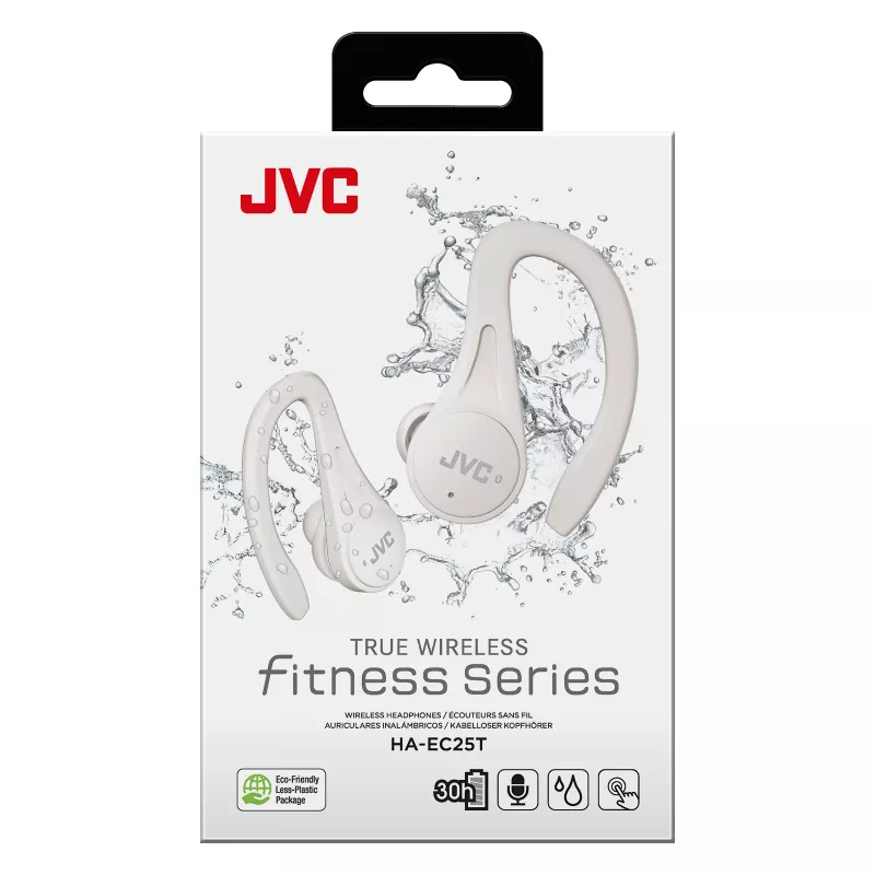 JVC HA-EC25T-W-U auriculares desportivos True Wireless intra-auriculares com microfone, Bluetooth, com gancho para a orelha, chamadas/música, brancos
