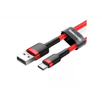 Cabo de carregamento rápido BASEUS Cafule entrelaçado – USB Type-A para Type-C 2 A – 2 m – vermelho (nylon)