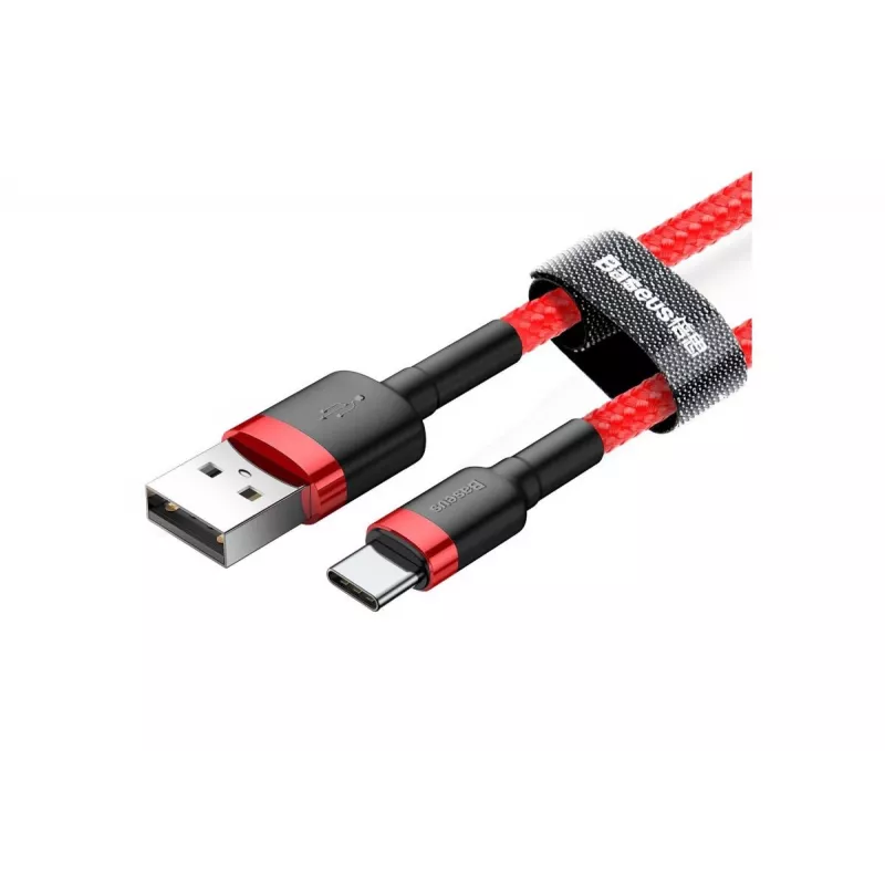 Cabo de carregamento rápido BASEUS Cafule entrelaçado – USB Type-A para Type-C 2 A – 2 m – vermelho (nylon)