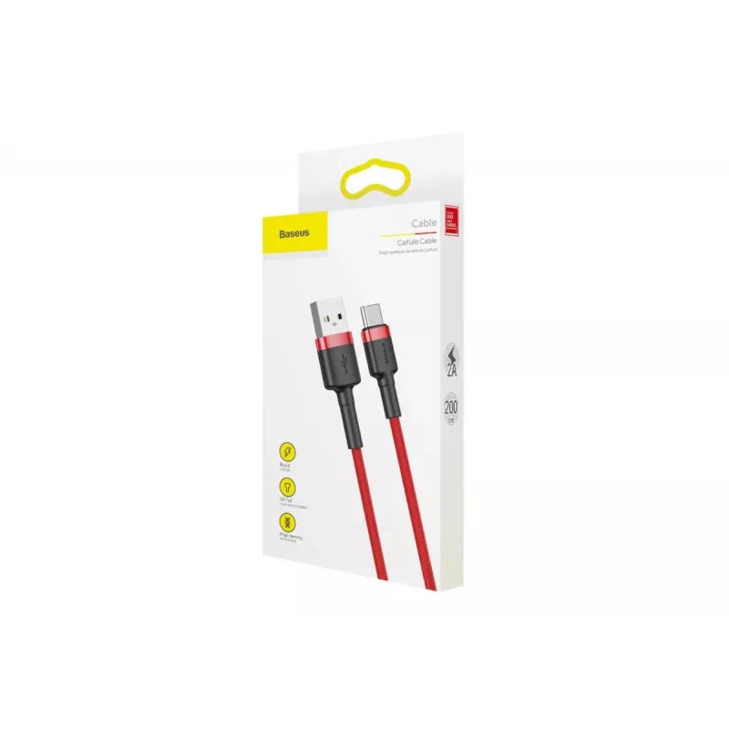 Cabo de carregamento rápido BASEUS Cafule entrelaçado – USB Type-A para Type-C 2 A – 2 m – vermelho (nylon)
