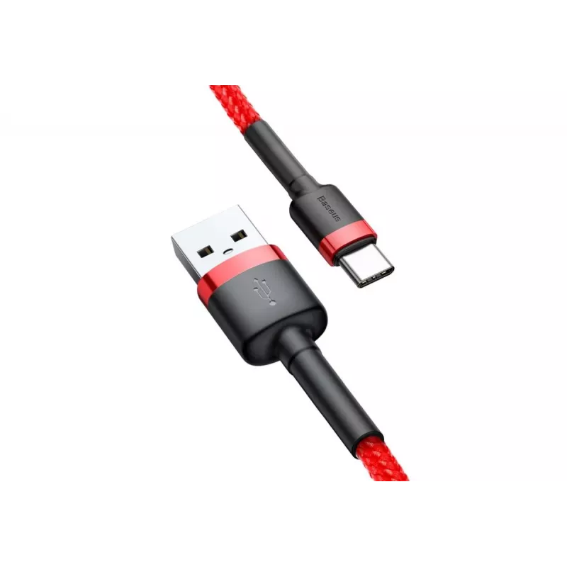 Cabo de carregamento rápido BASEUS Cafule entrelaçado – USB Type-A para Type-C 2 A – 2 m – vermelho (nylon)