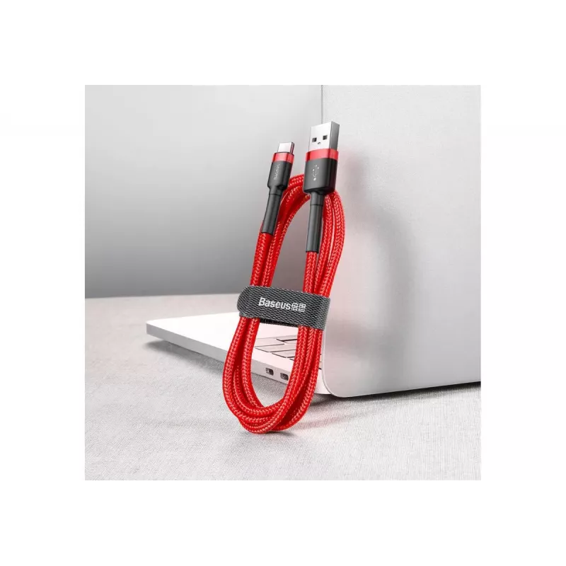 Cabo de carregamento rápido BASEUS Cafule entrelaçado – USB Type-A para Type-C 2 A – 2 m – vermelho (nylon)