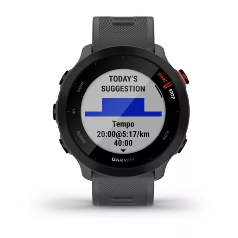 Smartwatch GARMIN Forerunner 55, caixa redonda de 42 mm, cinzento, bracelete de silicone, GPS/GLONASS/Galileo, resistência à água 5 ATM