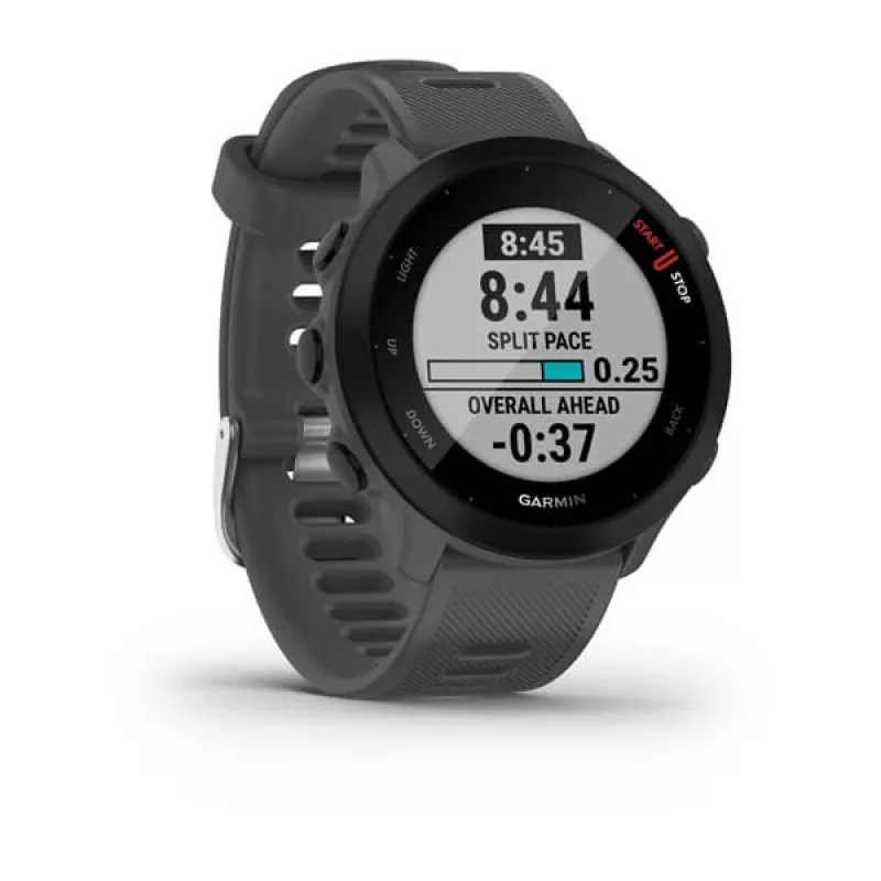 Smartwatch GARMIN Forerunner 55, caixa redonda de 42 mm, cinzento, bracelete de silicone, GPS/GLONASS/Galileo, resistência à água 5 ATM