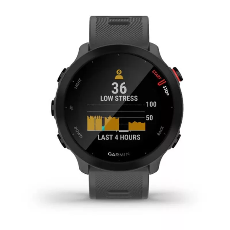 Smartwatch GARMIN Forerunner 55, caixa redonda de 42 mm, cinzento, bracelete de silicone, GPS/GLONASS/Galileo, resistência à água 5 ATM