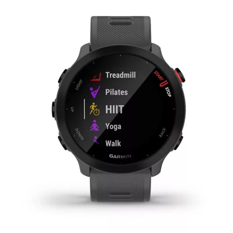 Smartwatch GARMIN Forerunner 55, caixa redonda de 42 mm, cinzento, bracelete de silicone, GPS/GLONASS/Galileo, resistência à água 5 ATM