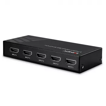 Comutador HDMI 18G Lindy 5 portas, HDMI, metal, preto, 18 Gbit/s, RF, 4K Ultra HD
