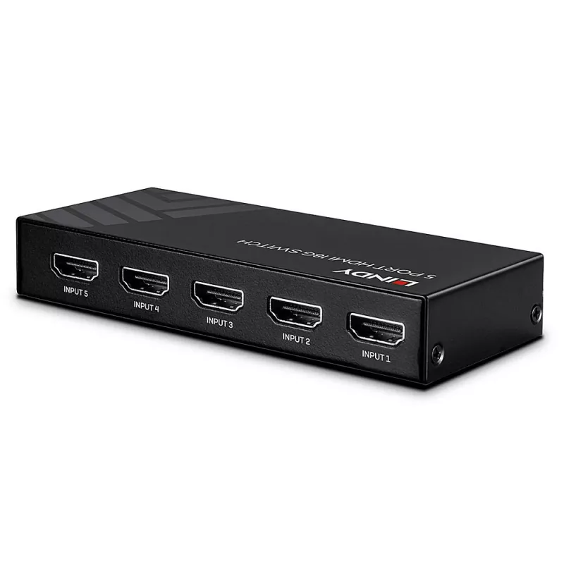 Lindy 38233 comutador HDMI 2.0 18G de 5 portas, 5x HDMI, de secretária