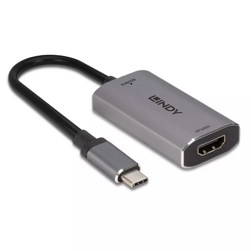 Conversor USB Type-C para HDMI 8K60 Lindy, 0,11 m, USB Type-C, HDMI, macho, fêmea, reto
