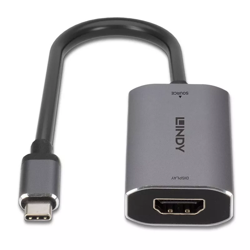 Conversor USB Type-C para HDMI 8K60 Lindy, 0,11 m, USB Type-C, HDMI, macho, fêmea, reto
