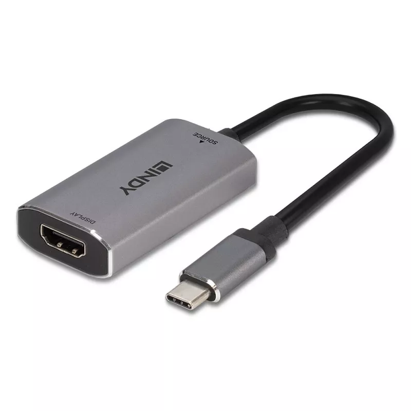Conversor USB Type-C para HDMI 8K60 Lindy, 0,11 m, USB Type-C, HDMI, macho, fêmea, reto