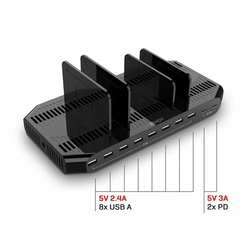 Estação de carregamento USB Lindy 120W 10 portas