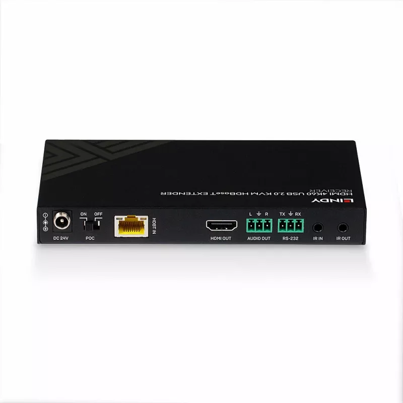 Extensor KVM HDBaseT Lindy 150m Cat.6 HDMI 4K60, IR, RS-232 e áudio, recetor
